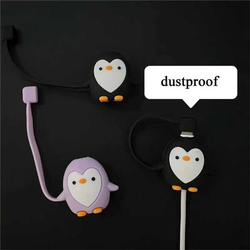 Winding Penguin Dust Cover Anti-break Charging Cable Case Winder Penguin Case Dust-proof Black Cartoon Pvc Cute Purple