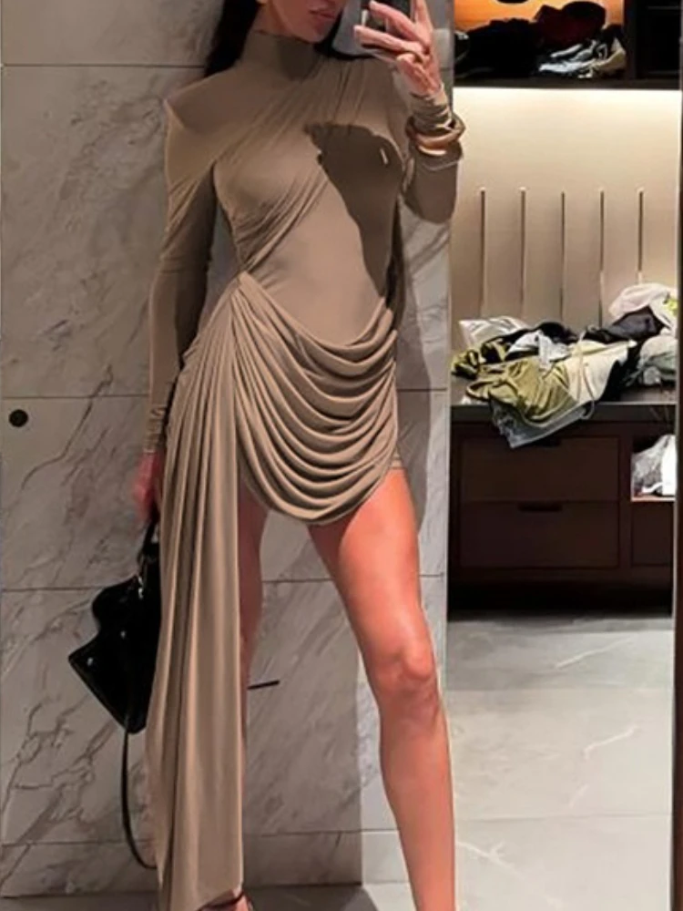 

Tossy Fashion Lace-Up Pleats Mini Dress For Women Solid High Waist Slim Patchwork Party Dress Evening Female Bodycon Mini Dress