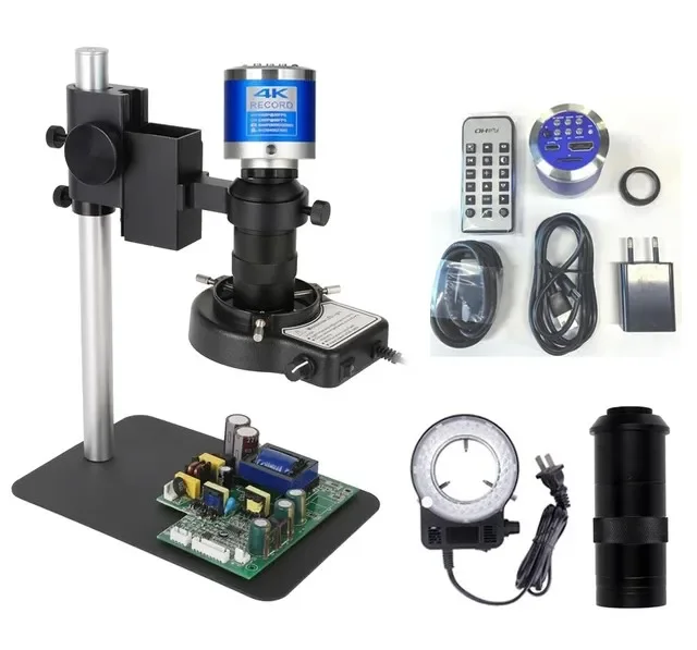 Digital microscope 4K 48MP Camera 130X Lens Type C Camera Video microscope Soldering Set Metal Base LED Ring Light