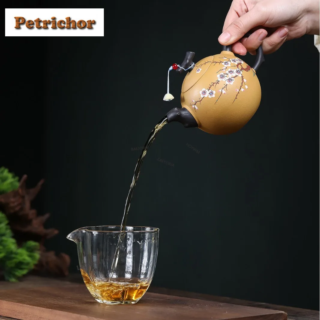 290ml Boutique Yixing Purple Clay Teapots Handmade Plum Blossoms Grain Bead Pot Raw Ore Gold Section Mud Kettle Zisha Tea Set