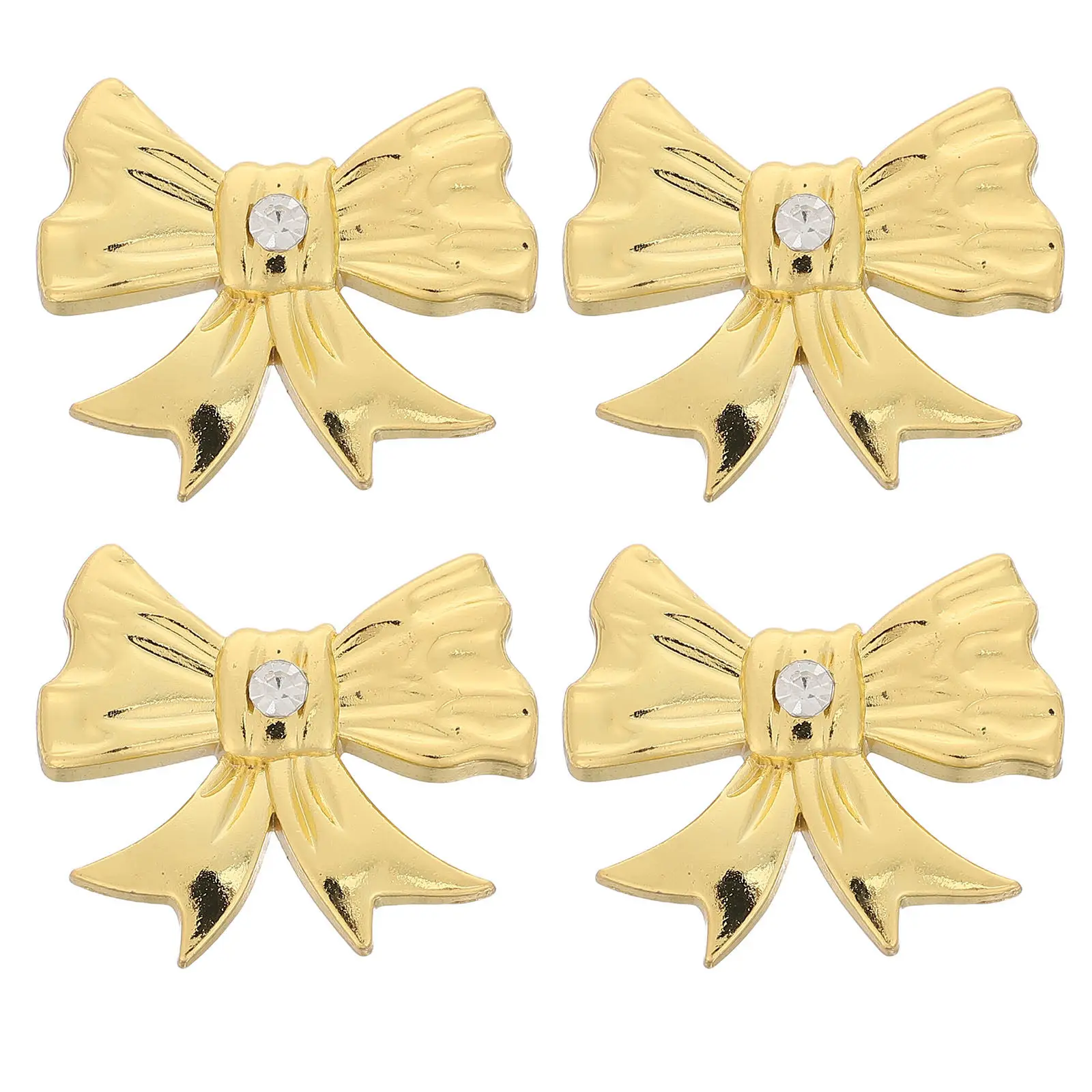 4Pcs Gold Bow Cabinet Drawer Handles Decorative Rhinestone Bowknot Pulls Zinc Alloy Vintage Dresser Knobs for Kitchen Bedroom