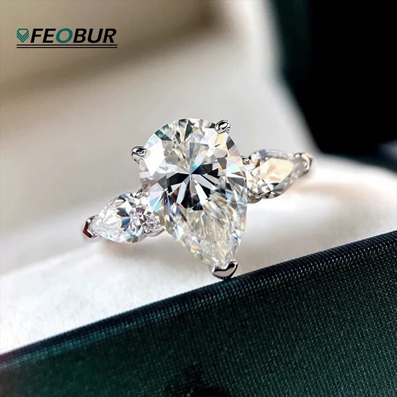 

1/2/3/4ct Pear Cut All Moissanite Engagement Rings for Women S925 Sterling Silver 3-Stone Promise Wedding Band Luxury Jewelry