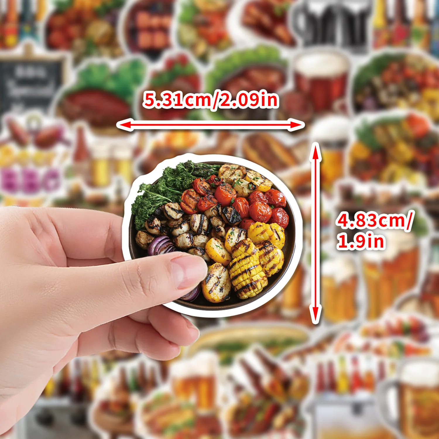 50 PCS Retro Style Beer BBQ Party Food Theme Graffiti Stickers Decorate Fridge Lunch Box Cabinet Luggage Removable Decals
