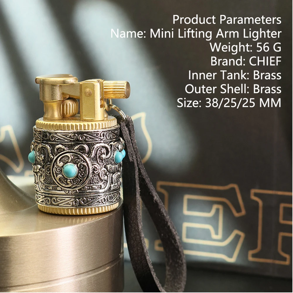 Chief Mini Kerosen Oil Lighter Brass Retro Lighter Turquoise Decoration Armor Little Fat Lighter Retro Grinding Wheel Male Gift