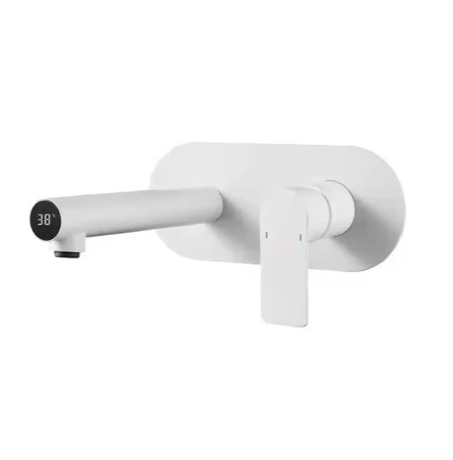 Wall-Mounted Smart Digital Display Bathroom Faucet Contemporary Design Hidden Brass Ceramic Valve Core Hot Cold Basin Faucet