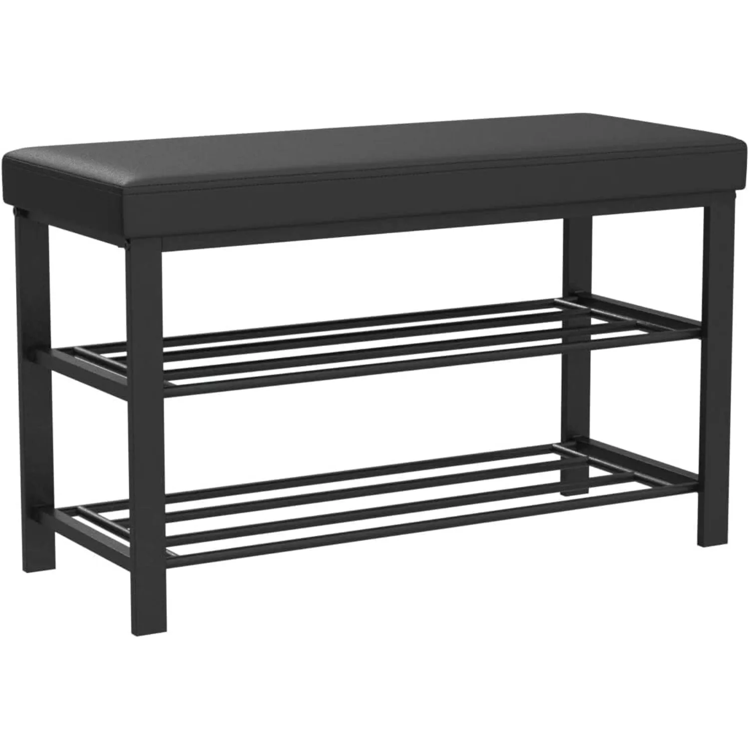 

Finnhomy Entryway Shoe Rack with Cushioned Seat, Shoe Bench for Entry, 2 Shelves Storage Bench w/Faux Leather Top Bed Bench