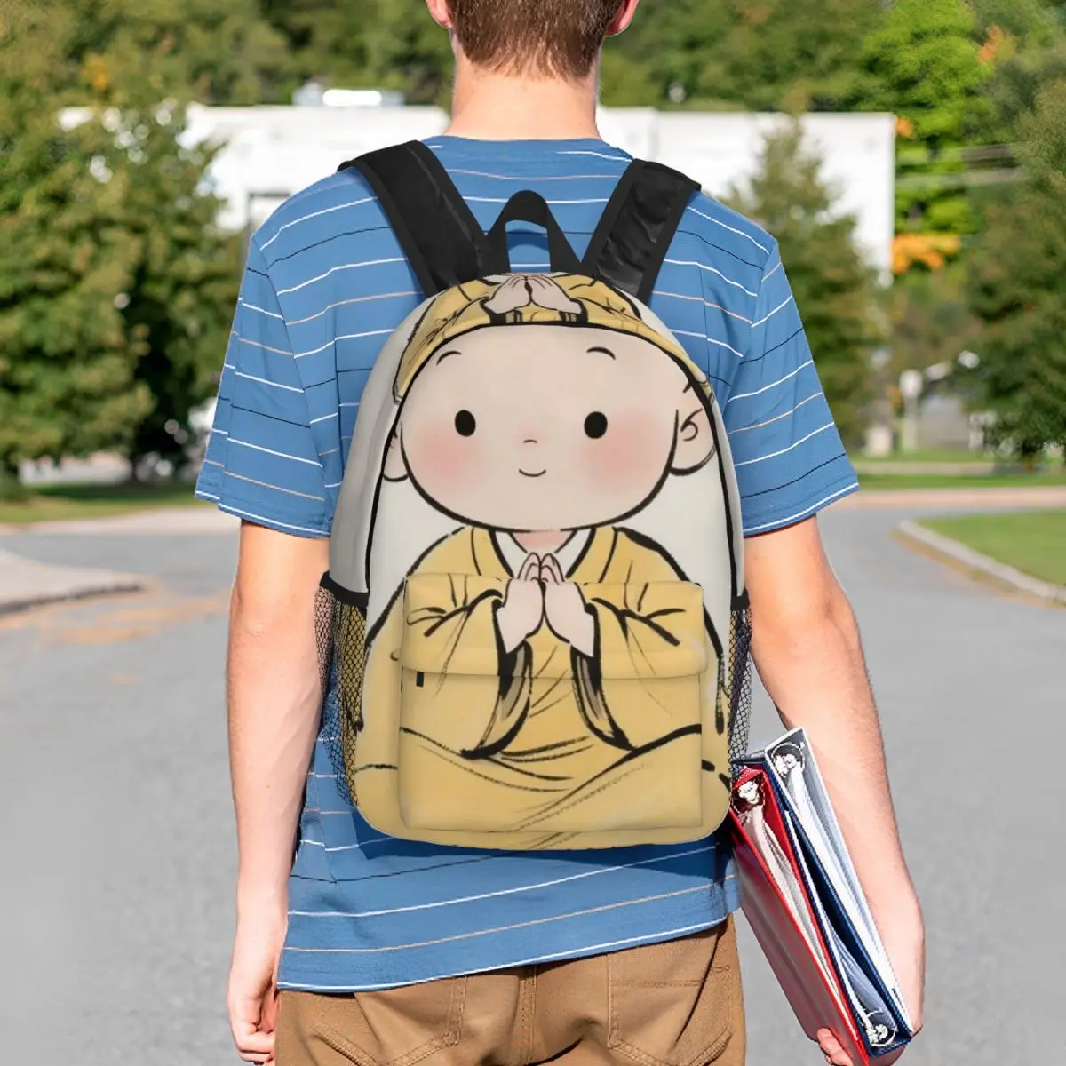 Cartoon Monk Cute Backpack Student BookBag Kids School Bag Computer Shoulder Bags for Men Women