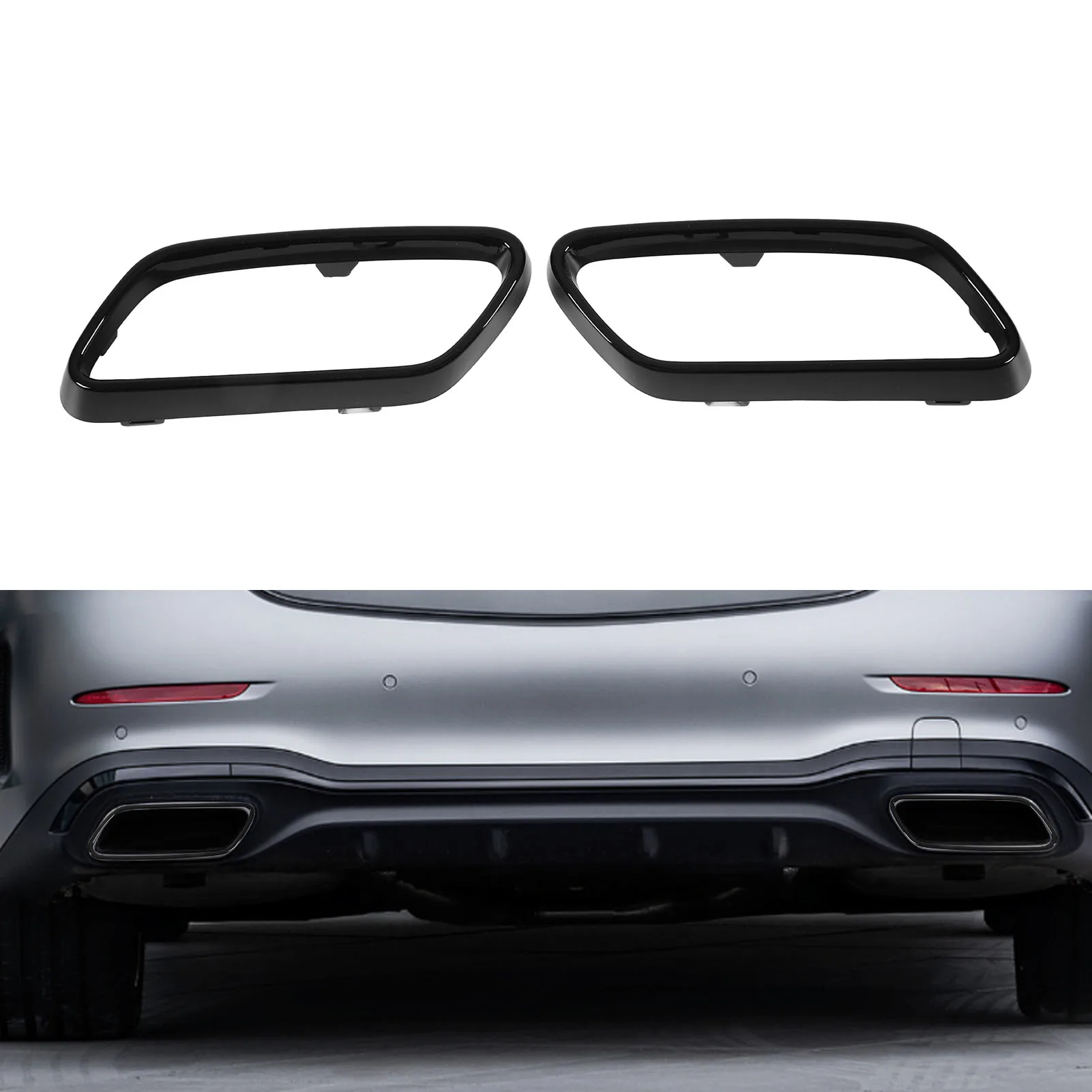 Exhaust Tip Cover Trims Bezel Replacement For Benz C‑Class W206 S206 AMG Line 2022 Onwards Glossy Black