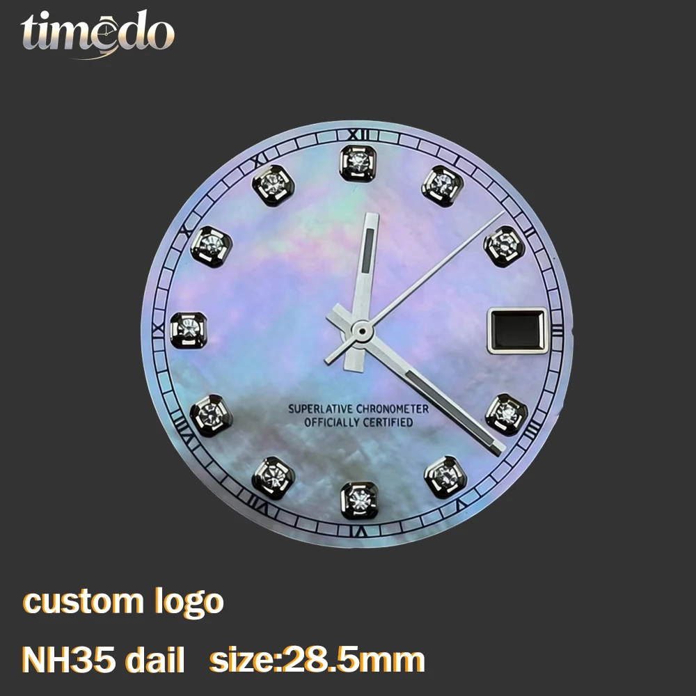 

Watch dial 28.5mm suitable for NH35 movement customized DIY replacement dial with diamonds without numerical markings non lumino
