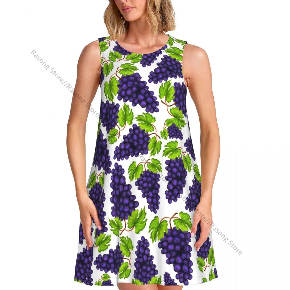 فستان نسائي صيفي كاجوال فساتين تي شيرت لتغطية الشاطئ فستان بدون أكمام على شكل عنب حلو