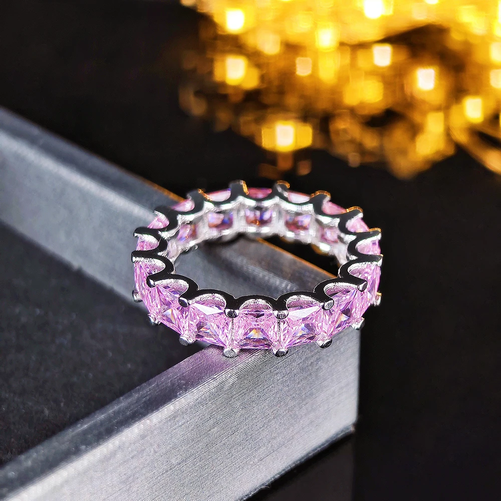 Luxury Pink Silver Color Aesthetic Wedding Band Eternity Ring for Women Gift Finger Lots Jewelry R4816 image 3