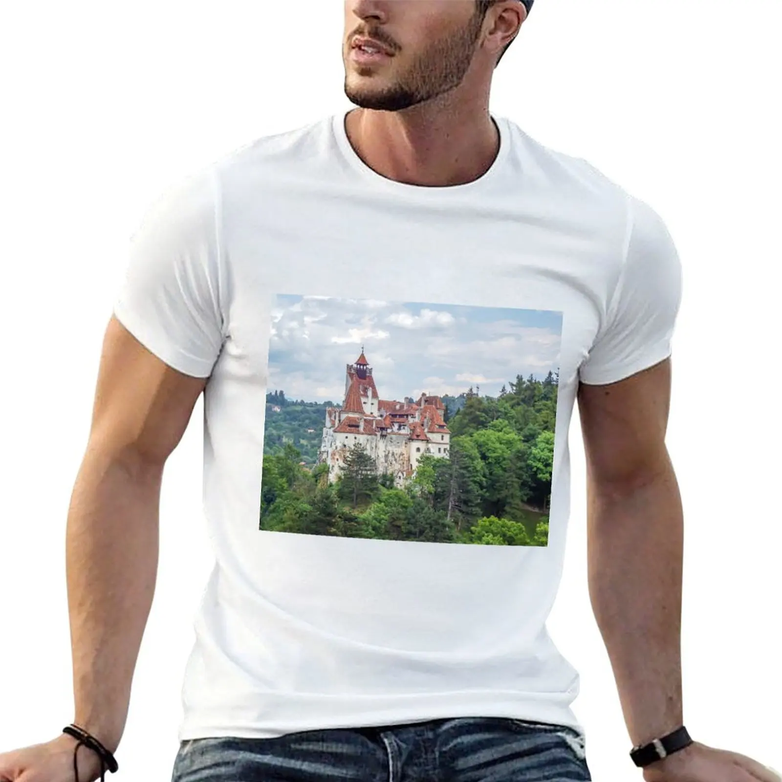 Bran Castle view T-Shirt Vintage Style Printed Top
