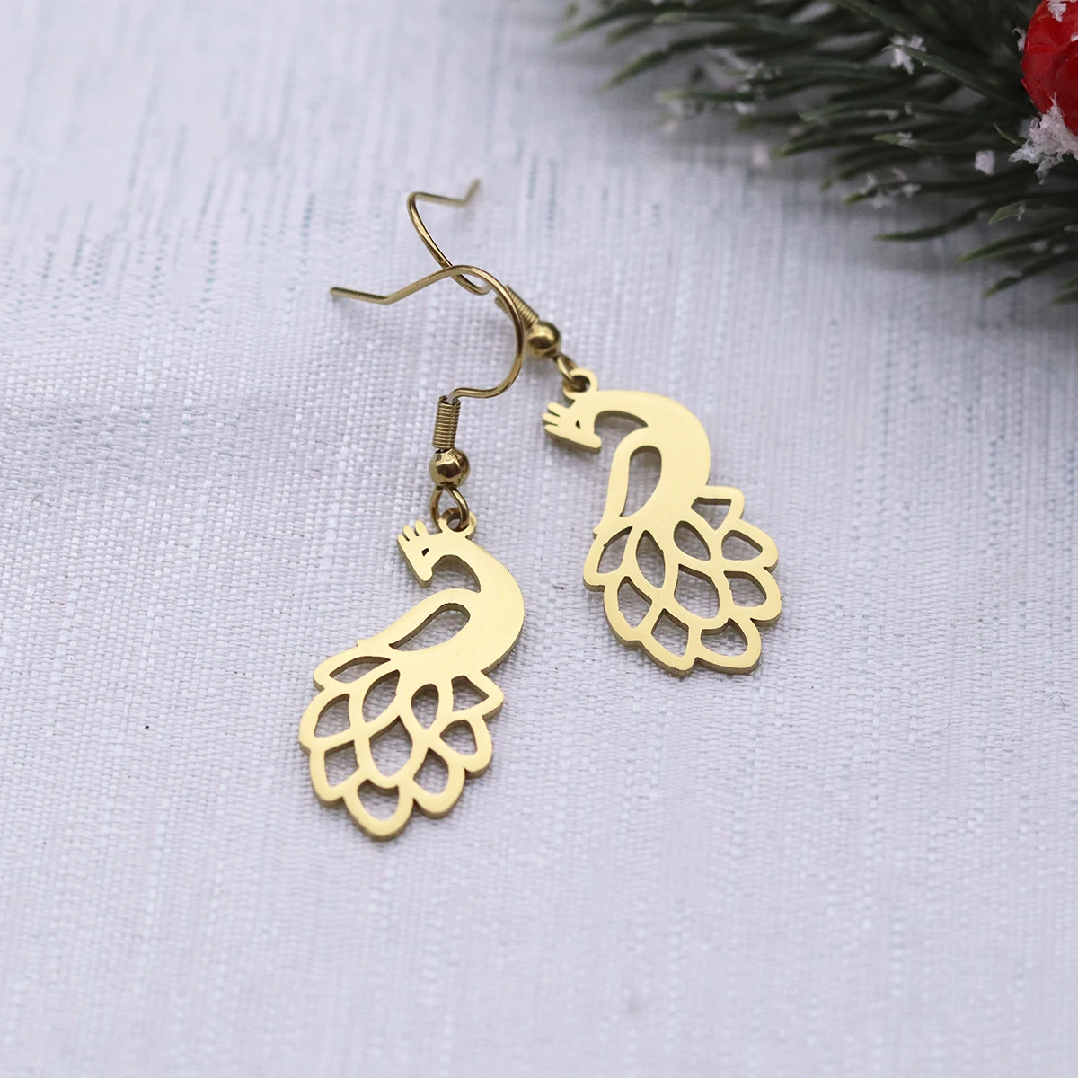 Chandler 1 Pair Stainless Steel Beautiful Peacock Charm Animal Pendant Dangle Earrings For Women