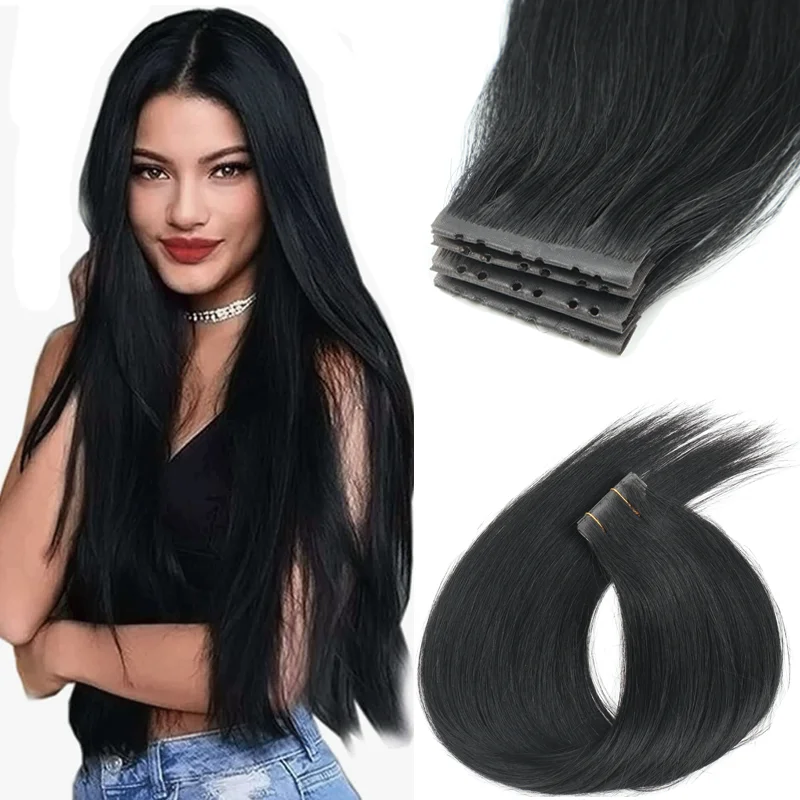 Human Hair Twin Tabs Injected PU Skin Weft Extensions With Holes Micro Beads 10PCS Machine Remy Invisible Weft Soft Texture