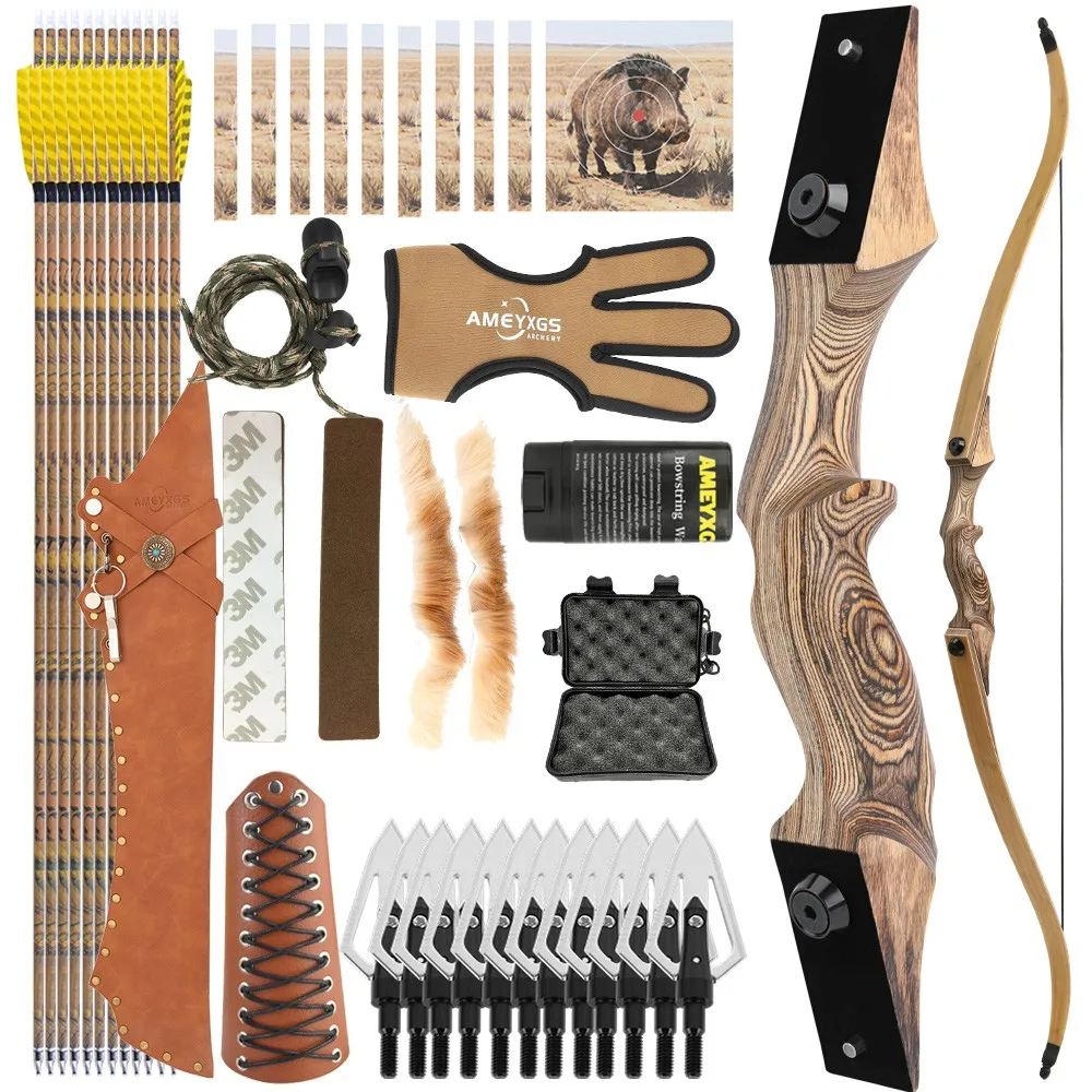 

20-60 фунтов комплект стрел для изогнутого лука 60 дюймов для стрельбы из лука левая/правая рука деревянные луки подставка для охоты на открытом воздухе аксессуары для стрельбы