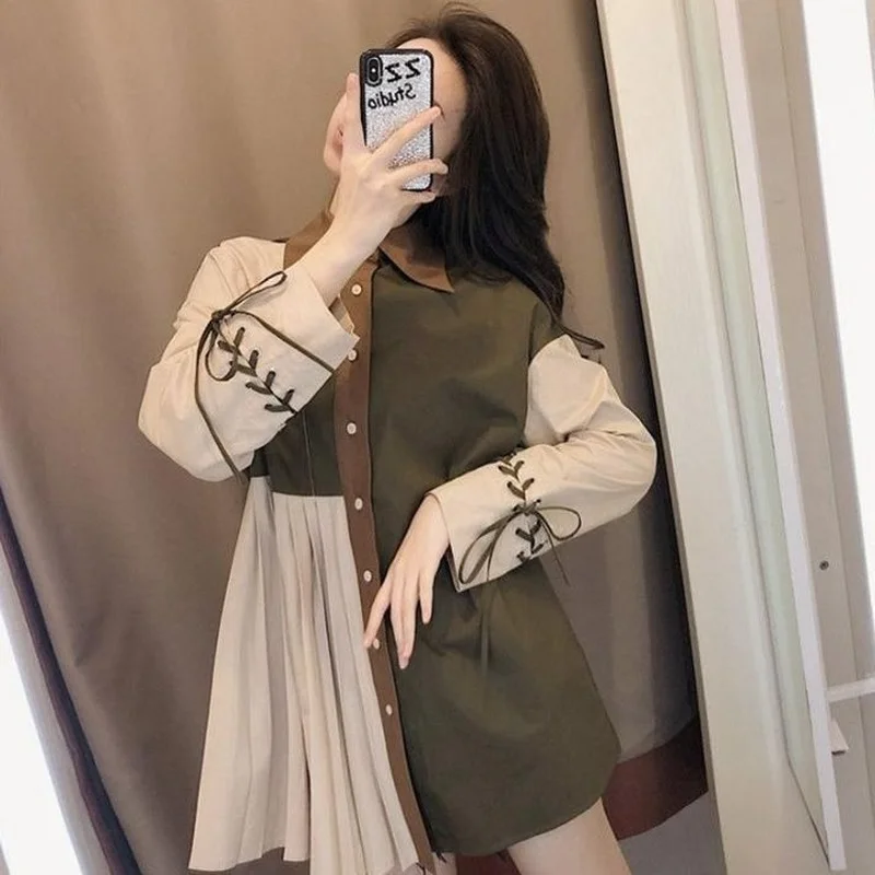 Shirts Women Patchwork Feminine Simple Vintage Spring Single Breasted Fashionable Students New BF Style Outerwear Chic Clothing