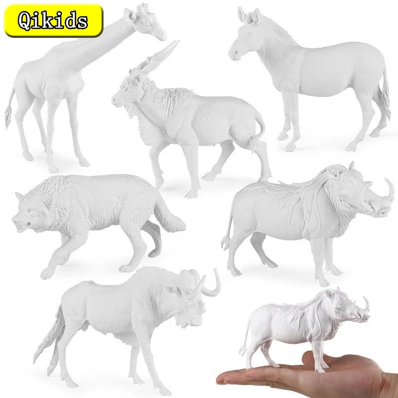 White Embryo Simulation Wild Animal Model DIY Painted White Model Giraffe Wolf Horse Pig Toy Educational Toys for Children Gift