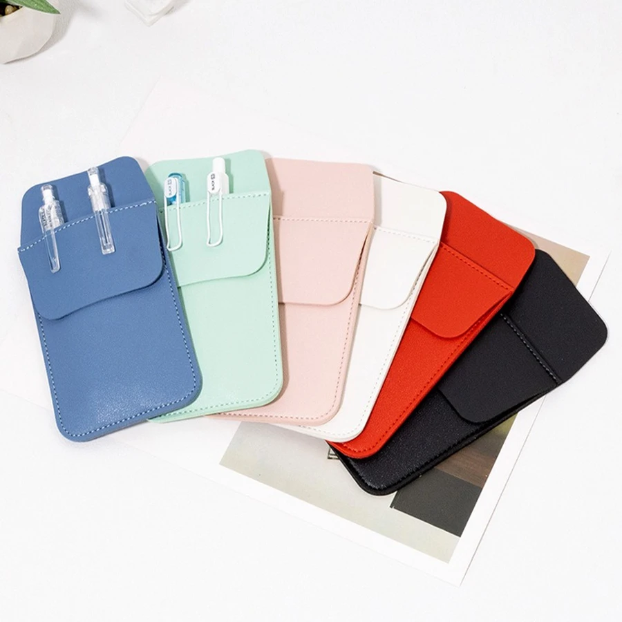 Candy Color Leather Pencil Case Wear-resistant Leak-proof Nurse Insert Pocket Pen Case Large Capacity Portable Pen Storage Bag