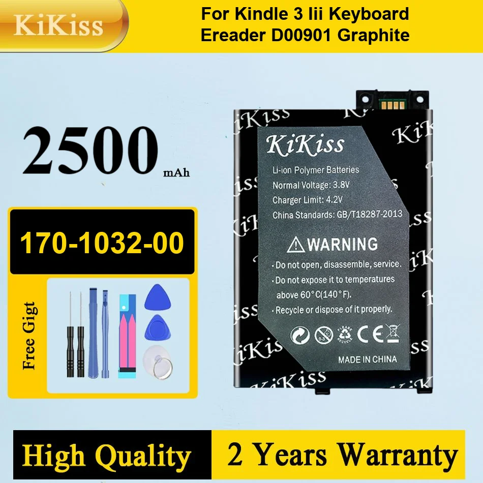 

170-1032-00 2500Mah Battery For Amazon Kindle 3 Iii Keyboard Ereader D00901 Graphite Fast-Charging High-Capacity Tablet