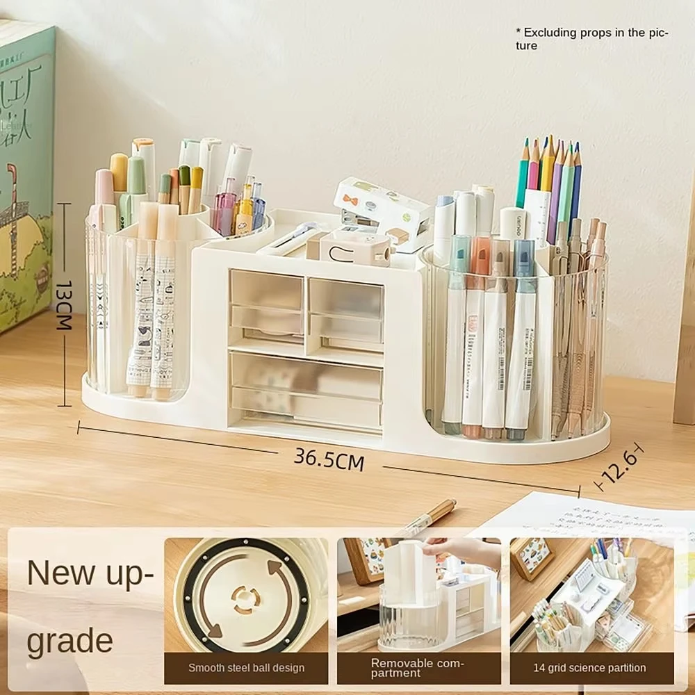 360° Rotatable Pen Holder Desk Organizer Large Capacity Stationery Storage Box Multi Grid Desktop Caddy for Student Supplies