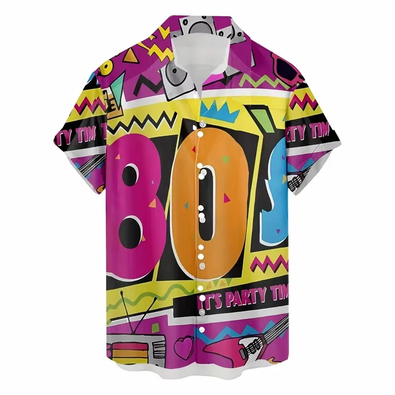 New Retro 80s and 90s Hawaiian Shirt Men's Clothing Printed Fashion Outdoor Collared Summer Button-Up Shirt