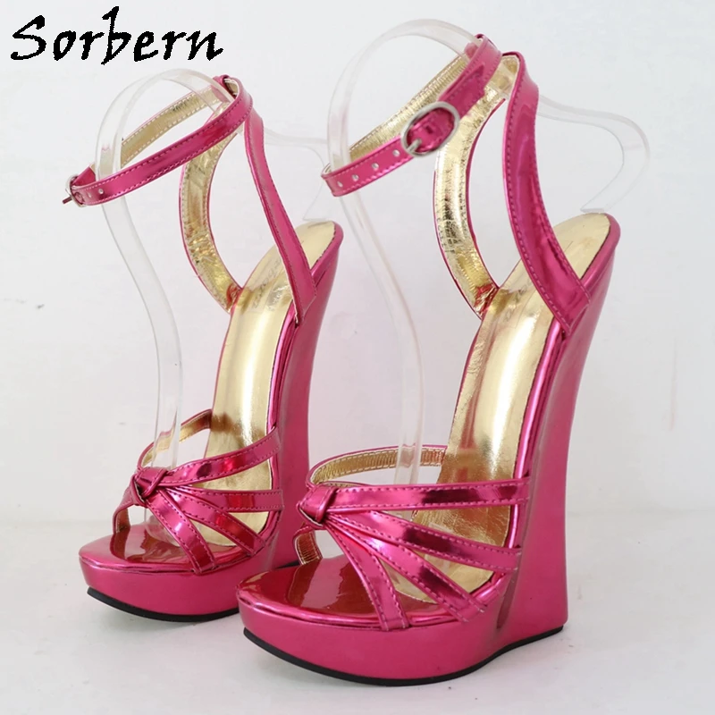 Sorbern Metallic Slingback Women Sandals Narrow Back Wedge High Heels Thin Straps Unisex Fetish Shoe Summer Heels Custom Color