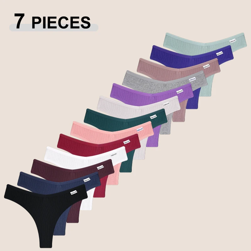 7Pcs/Set Seamless Cotton Thong Women Panties Low Waist Comfortable Female Underpants FINETOO Bikini Girls Intimate Lingerie M-XL