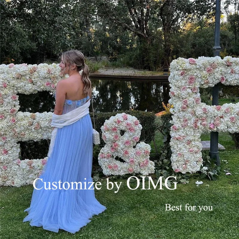 OIMG A Line Tulle Long Party Dresses Strapless 3D Flowers Bones Floor Length Orange Evening Gowns Special Event Occasion Dress
