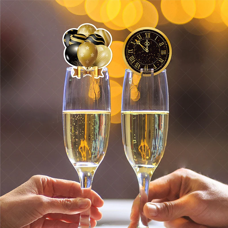 12pcs Wine Glasses Topper Champagne Glasses Decorative Cardstock New Year Party Decorations Wine Glass Identifier Charm Paper