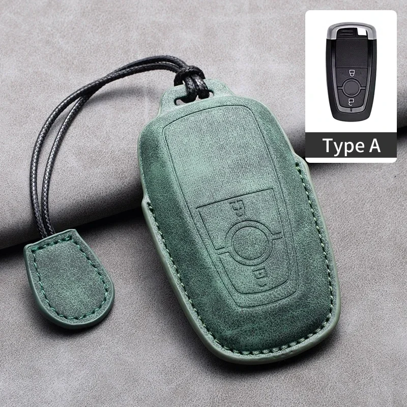 Leather Car Key Case Cover For Ford Ecosport Everest Escort Focus F-150 F-350 Fusion Fiesta Mondeo Mustang Explorer Edge Ranger