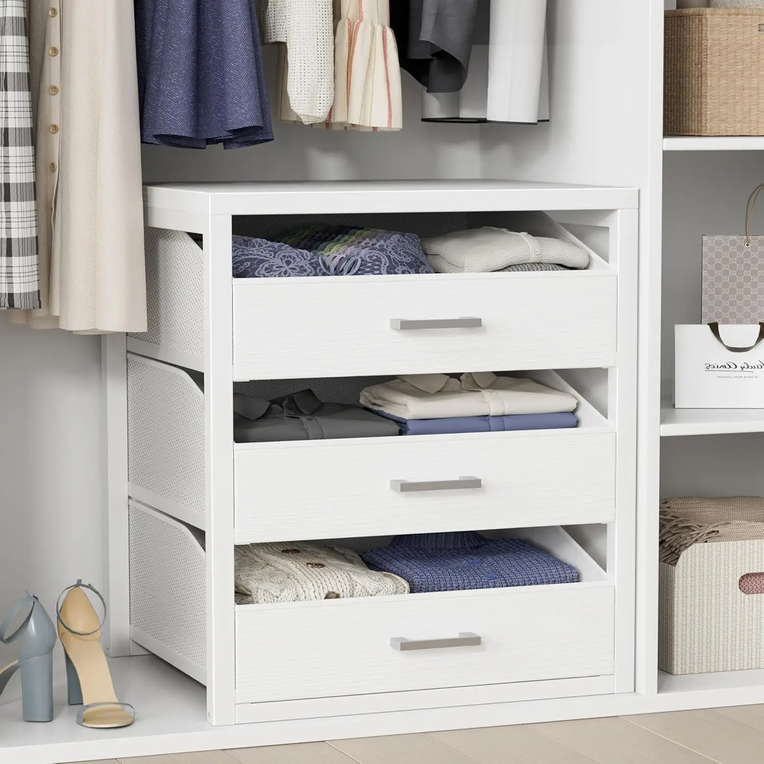 

Closet Drawers White 3 Drawer Dresser for Closet Organizers and Storage Bedroom Dorm Modern