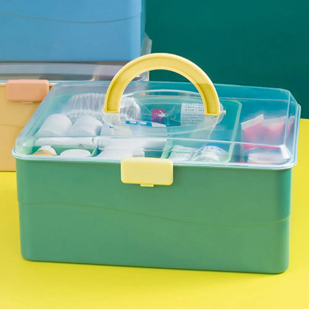 

портативная аптечка, 1 шт., легкая бытовая коробка для хранения, двухслойный чехол для экстренной помощи, ручка для переноски, зеленый контейнер для хранения