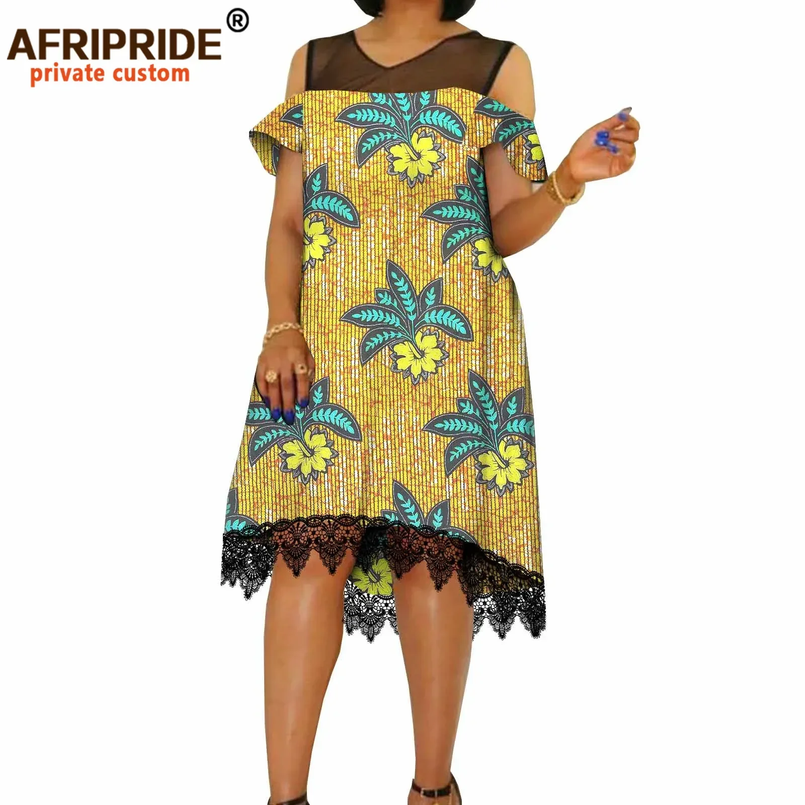 

Women`s Lace Dresses Off Shoulder Sexy Party Casual Ankara Print Elegant Dress African Clothes Plus Size Loose Outfits A2125021