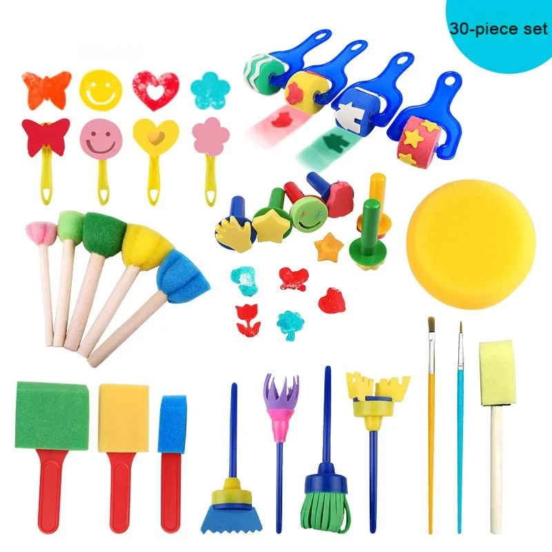 Kids Painting Tool Set 30PCS Sponge Brush Stamp DIY Paint Shape Pen Paint Paint Drawing Children Early Education Toy 4-10 Years