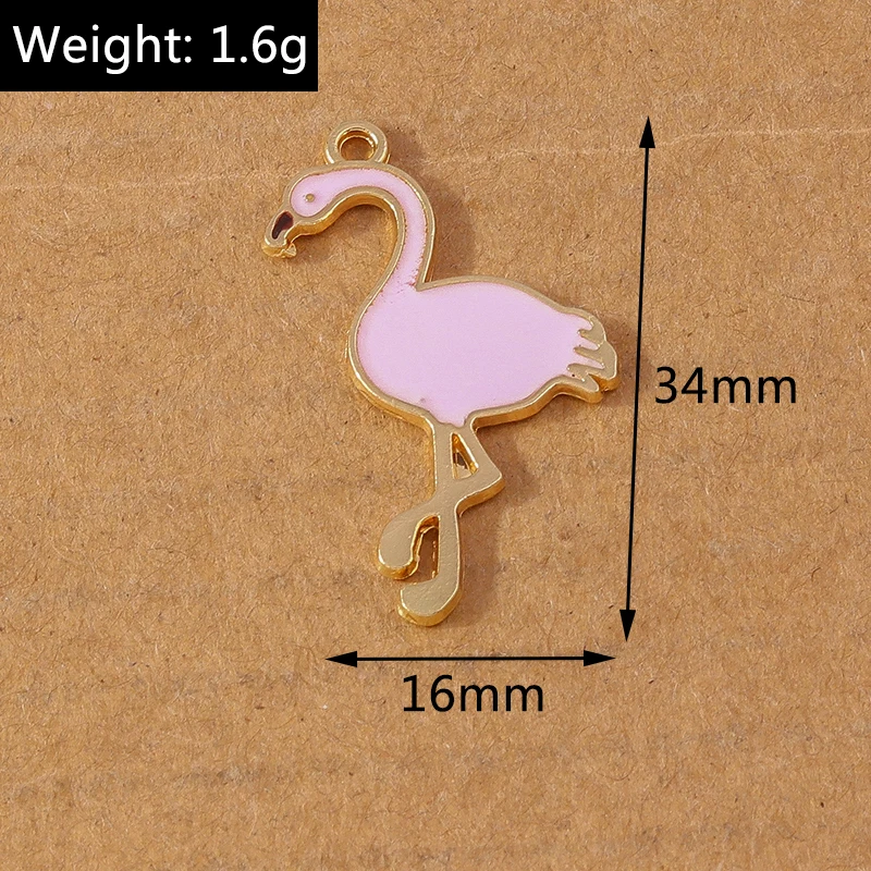 10pcs 34*16mm Cute Enamel Flamingo Charms Pendants for Making Necklace Earrings DIY Jewelry Accessories Supplies