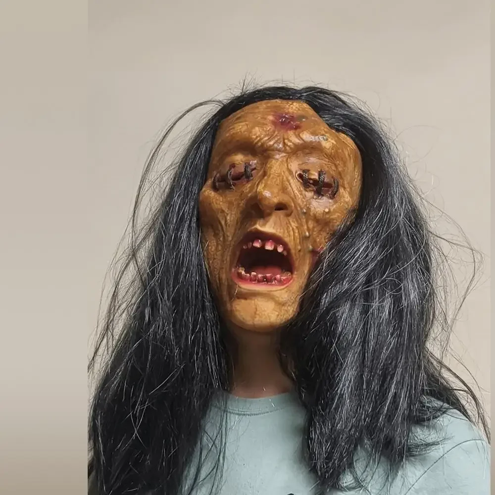 Creepy Zombie Mask with Hair Lifelike Monster Masks Halloween Scary Costume Accessories for Party Haunted House Cosplay Props