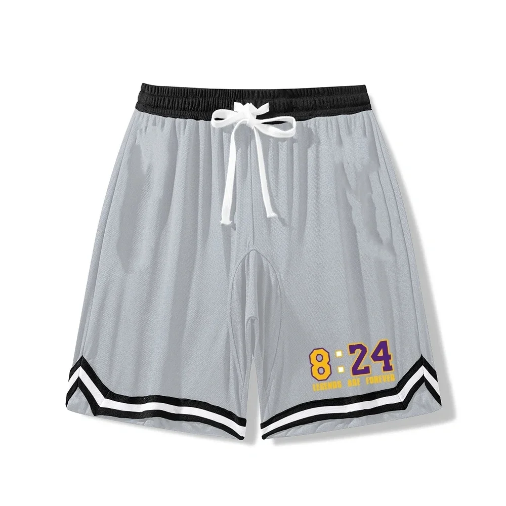 

"8:24 Legends" Grey Basketball Shorts Black White Stripe Drawstring Athletic Shorts for Men