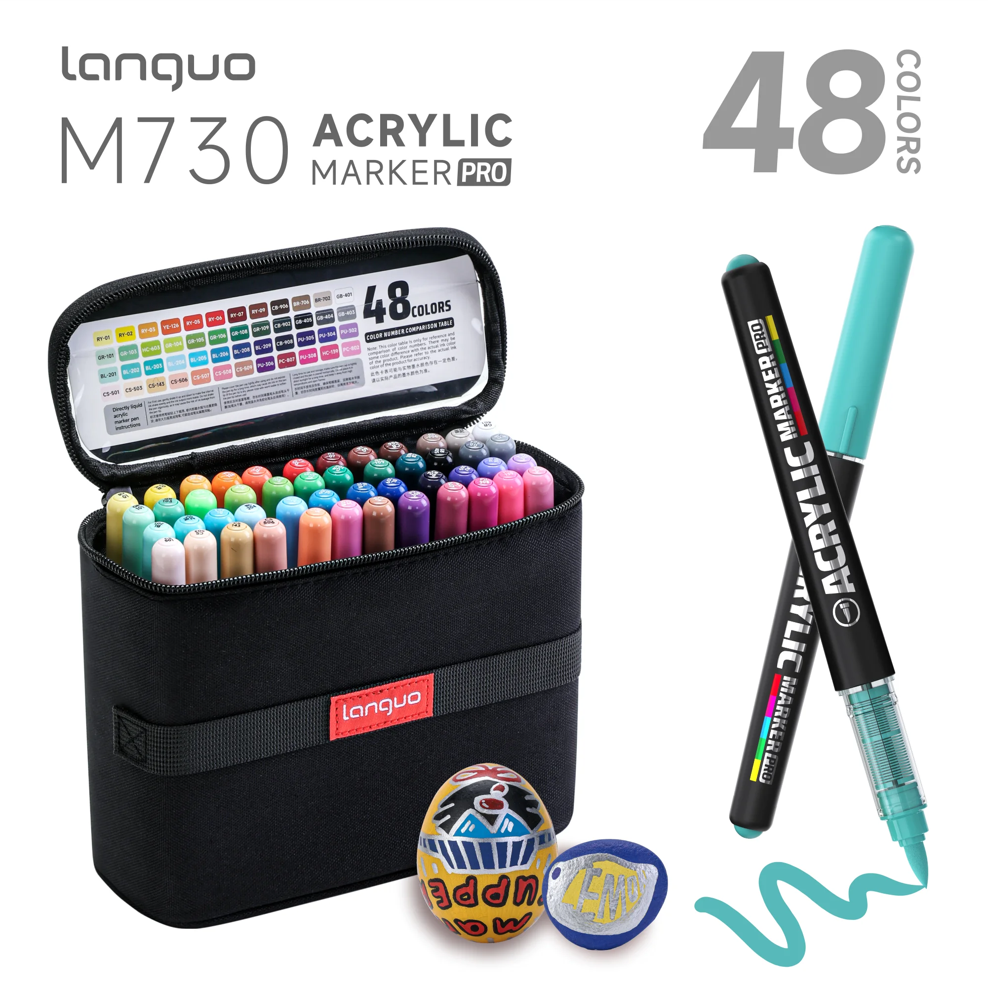 LANGUO 48-192 Kleuren Directe Vloeibare Acrylmarkers met Draagbare Tas, Stapelbaar, Studenten DIY Graffiti Tekenen Schilderen Pen
