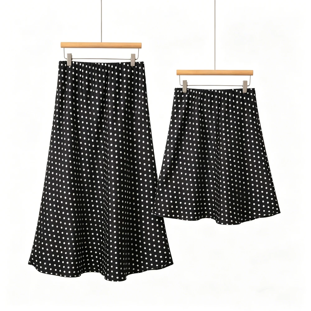 Women's Casual Summer New French Polka Dot 100% Natural Mulberry Silk Plain Satin Elastic High Waist Slim Mermaid Skirt