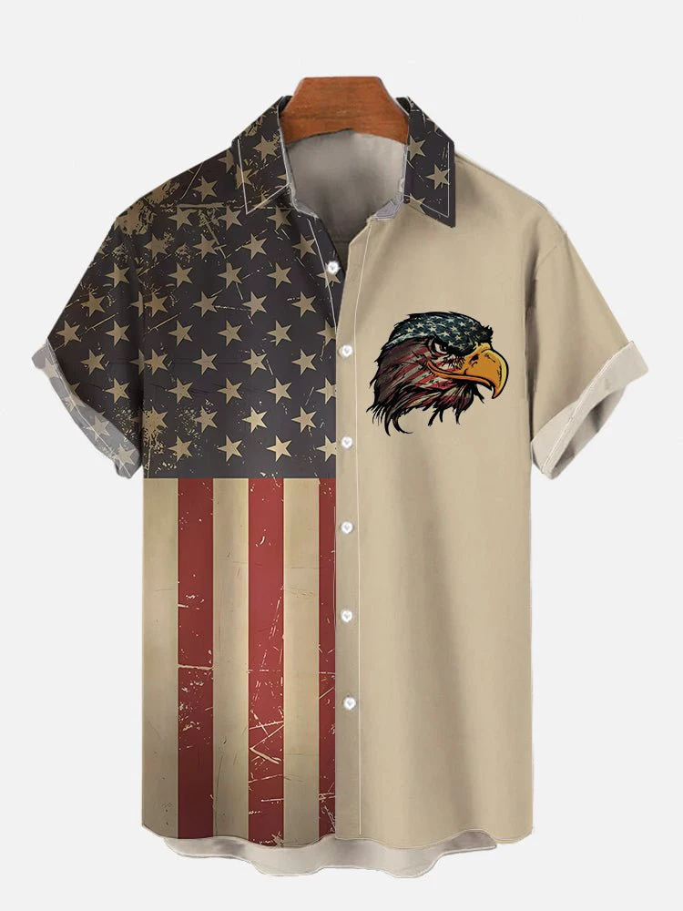 Men\'s Shirts American Flag Eagle pattern 3D Print Tops New Summer  Casual Fashion Beach Party Tops Short Sleeves Men Clothing