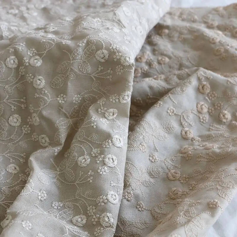 125cm Width Three-Dimensional Embroidered Cotton and Linen Clothing Fabrics