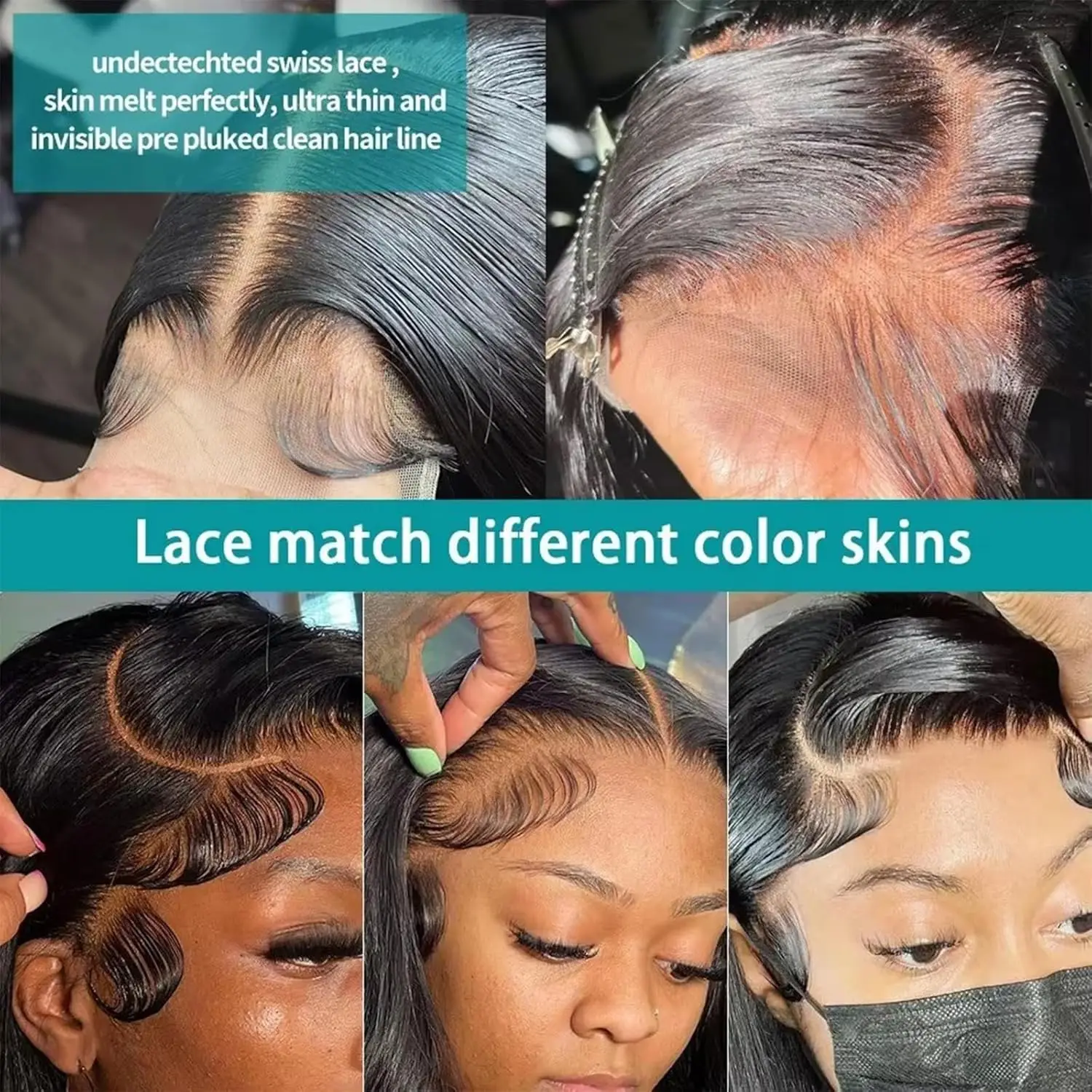 Lemoda 13x4 Straight Lace Frontal Wigs Human Hair 180% Density HD Transparent Lace Pre Plucked Brazilian Virgin Human Hair Wigs image 5
