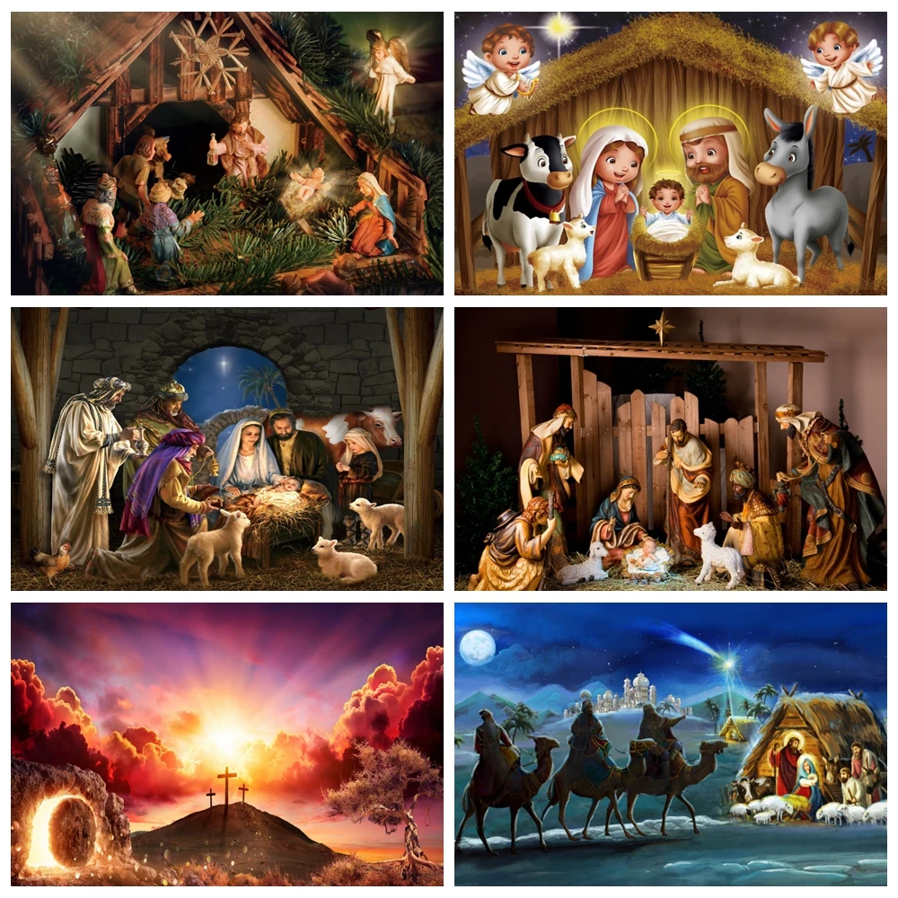 Christmas Jesus Birth Backdrop Photographic Nativity Scene Christian Holy Cross Bible Xmas Photography Background Photo Studio