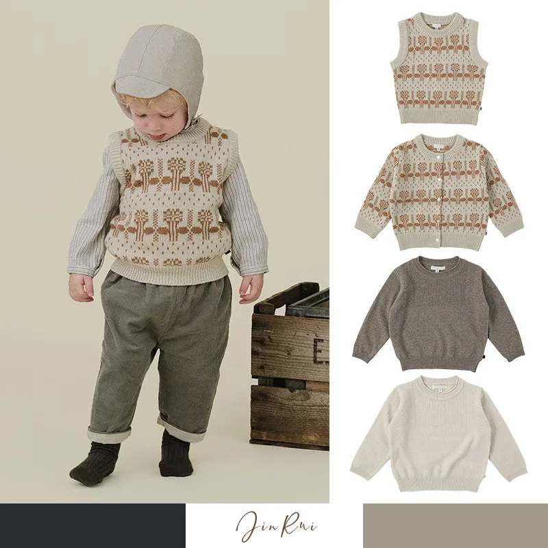 

Children's Sweater 2025 Fall/Winter New Arrival Printed Fashion Embroidered Knit Pullover Pure Cotton Cute Boys' Outerwear Vest