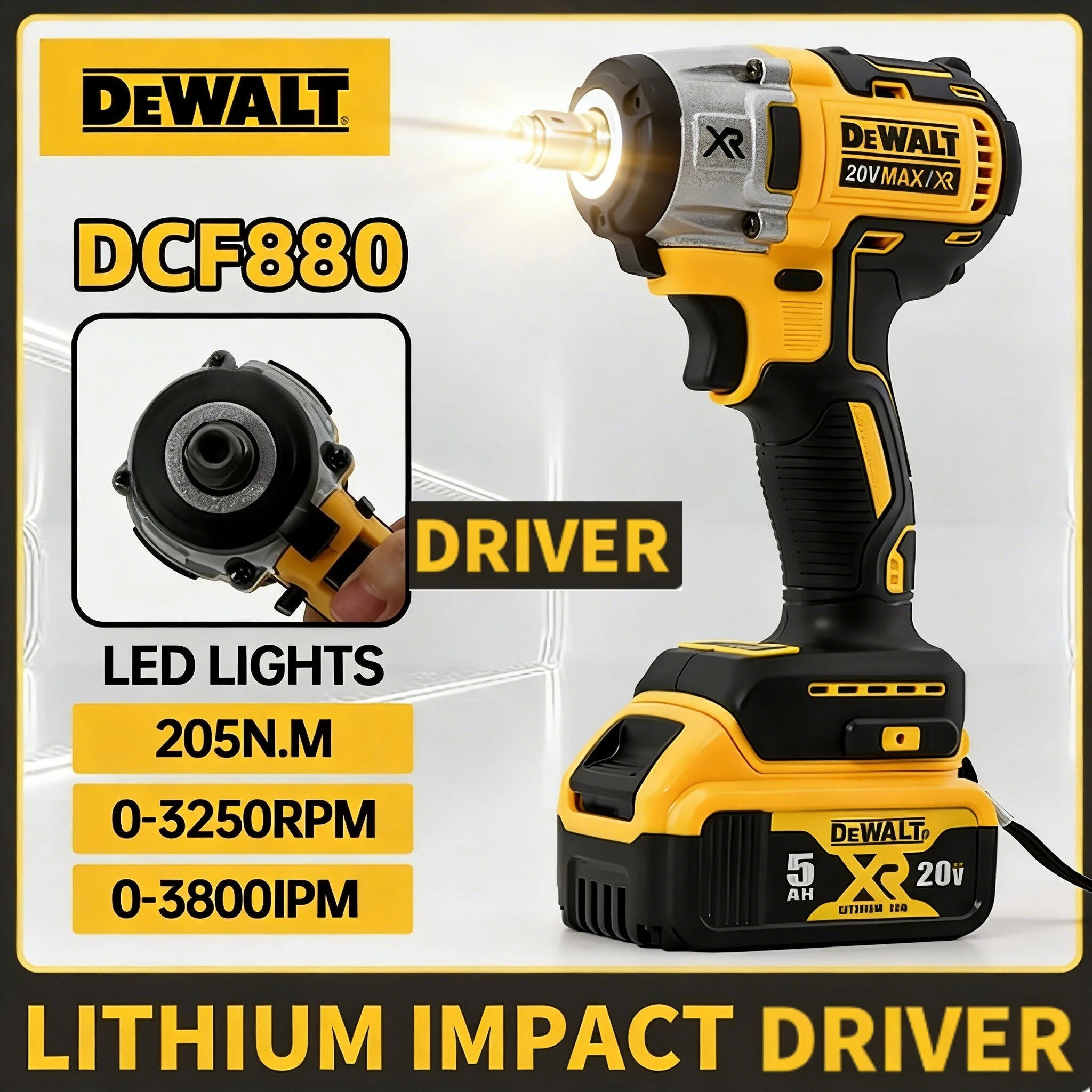 

Dewalt DCF880 Cordless Electric Brushless Wrench Impact LED Light 3250RPM 205N.m Wireless Power Tool for Home Improveme