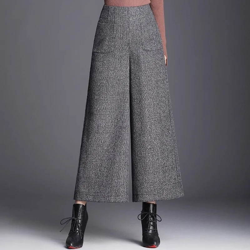 Autumn Winter High Waist Droop Loose Big Feet Casual Nine-point Plush Velvet Thick Wide-leg Pants