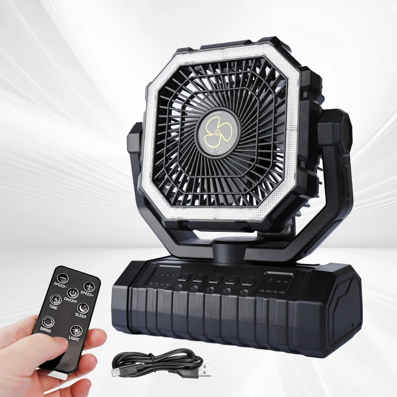 20000mAh Rechargeable Camping Fan with LED Light Portable Tent Hanging Hook Fan 4 Speeds Battery Powered Outdoor Cooling Fan