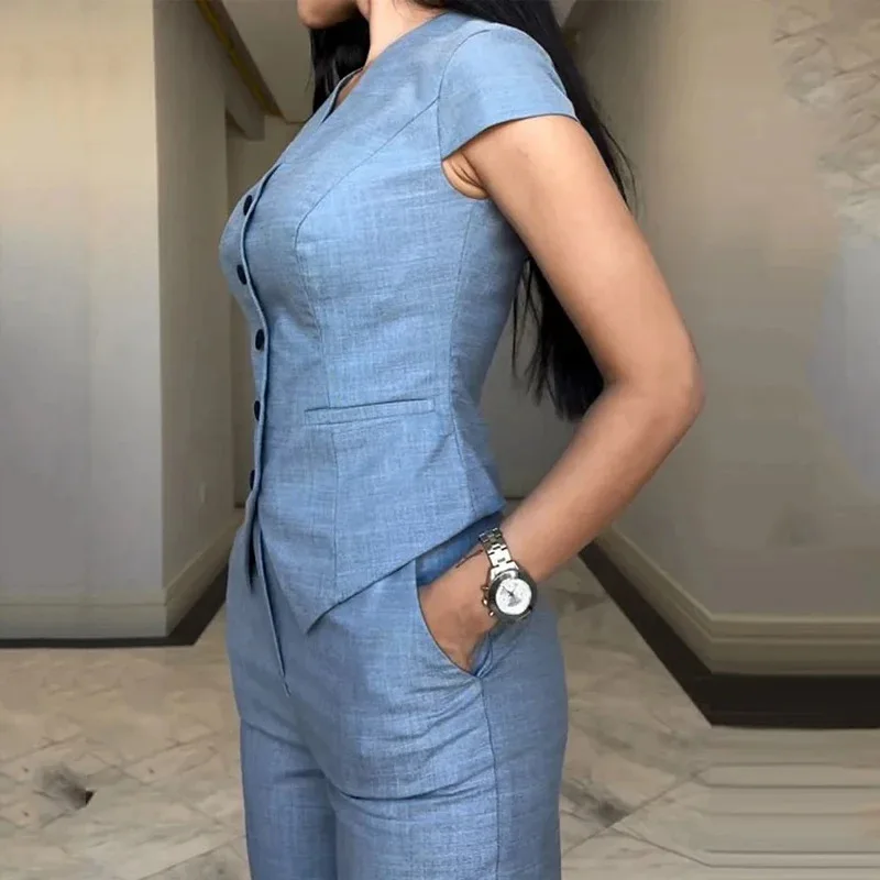 Set di pantaloni da donna Set da due pezzi con scollo a V Set coordinati Cappotti Pantaloni lunghi a gamba larga Vita alta Casual Y2k Streetwear Estate 2025