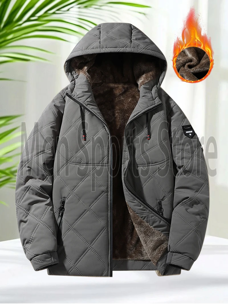 

Мужская зимняя куртка с капюшоном, стеганое пальто с хлопковой подкладкой и плюшевой флисовой подкладкой, теплая термопарка для замораживания климата