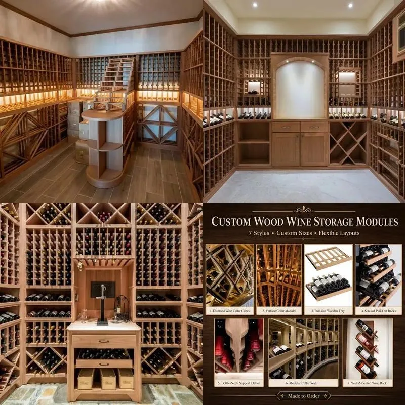 Custom Modular Wooden Wine Cellar Rack System with Bottle Storage and Bar Counter One Stop Project Service